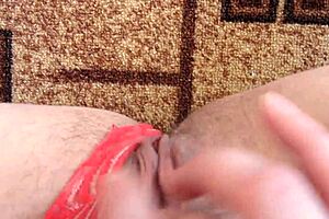 Milf masturbates hairy pussy in panties 😍