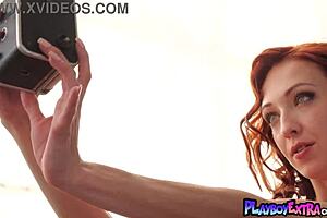 skinny redhead teen 18+ muse madeline amour posing naked in front of the mirror