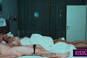 sharing bed for threesome fuck in dorm room