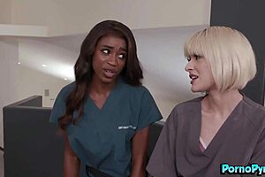 i lick and suck big tits in oiled interracial lesbian threesome