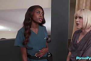 i lick and suck big tits in oiled interracial lesbian threesome