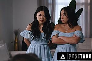 OH YES! Asian STEPSISTERS LULU CHU & KIMMY KIMM FULFILL their stepdad's DOPPELGANGER FANTASY!