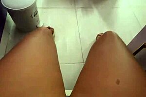 latina student fingers tight pussy in public, flashing clients, reaches female ejaculation