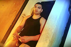 muscular guy hard to get hard against wall sexy big cock