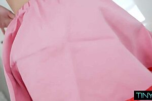 Tiny babe's tight pussy gets stretched by a massive cock in various positions