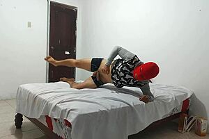 american man with small penis attempts masturbation using inflatable plastic