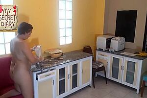 Boldly naked housekeeper cooks nude passionately