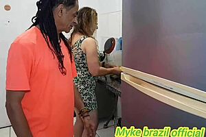 Arriving home, entering kitchen, wife making smoothie. Took little, got excited, started sex in sheer and red.