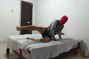 american man with small penis attempts masturbation using inflatable plastic