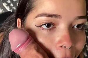 hey guys, check out my cute submissive girlfriend giving sloppy deepthroat to monster cock