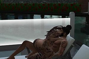 In Sims 4 Tierra gets intensely fucked by the pool with tattooed black lover