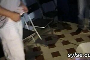 bukkake in cinema with two milfs loving public nudity and group sex