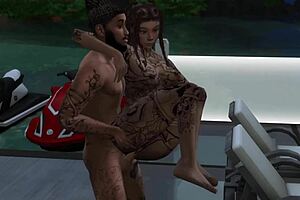 In Sims 4 Tierra gets intensely fucked by the pool with tattooed black lover