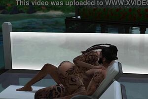 In Sims 4 Tierra gets intensely fucked by the pool with tattooed black lover