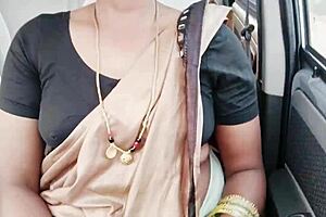 Beautiful saree call girl engages in car sex with dirty talks