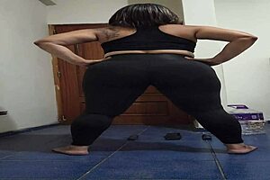 Mature Woman Exercises In See-Through Leggings