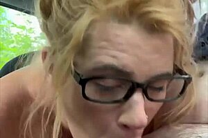 Streetwalker with glasses deepthroats cock then sucks every cum drop after mouth cum