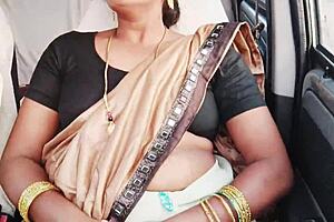Beautiful saree call girl engages in car sex with dirty talks