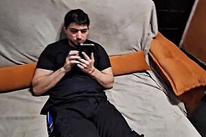 Hot woman pretends not interested, spies on bratty guy.