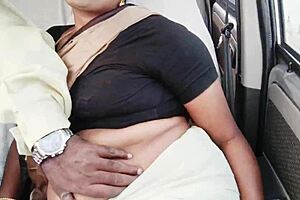 Beautiful saree call girl engages in car sex with dirty talks