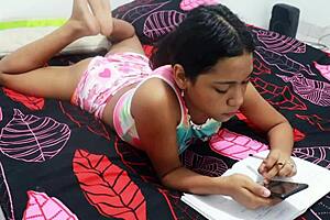 Beautiful Colombian girl comes from school, I fuck her passionately.