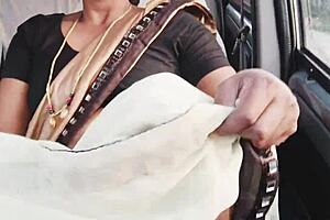 Beautiful saree call girl engages in car sex with dirty talks