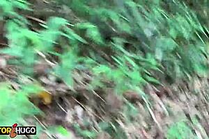 Young tattooed girl boldly licks stranger's pussy in the forest after smoking a joint