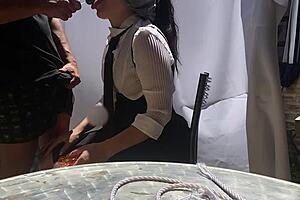 Old Man Covers Eyes And Replaces Lollipop With Cock In Mouth Oral Blowjob