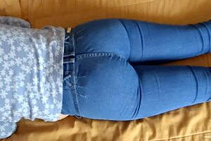 Big Ass In Jeans I Caress Her She Masturbates And I Cum On Her Tits