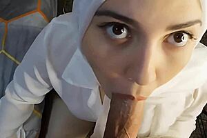 Arab woman sucks expertly, begs for more until facial