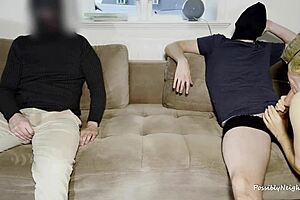 slut wife shares cum kissing blowjob threesome with hubby watching