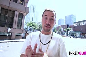 inked tattooed busty brunette gags on jessy jones monster cock deepthroat
