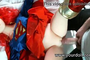 fuck my redhead superman cosplay doll's tight holes with big cock