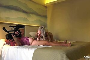 Slim tattooed german mature enjoys raw hotel fuck with cum on ass