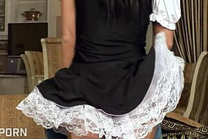 Excited Brunette Maid Stops Cleaning And Starts Passionate Session