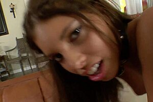 Fucking tight teen in fishnets heels and lingerie on bed