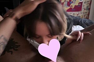 Sweet girl deepthroats while caressed in dorm room pt 1