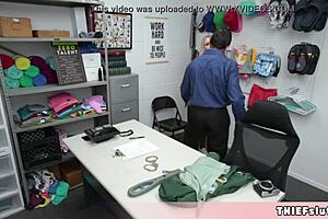 skinny blonde shoplifter bends for pervy cop's rough doggy