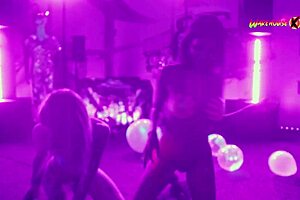 Neon party turns wild as latina teens scream in tight pussy orgasms