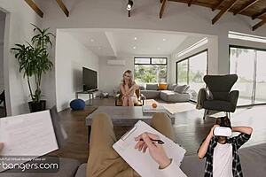 VR Bangers Horny Blonde Nympho Desk Deepthroats Sexologist's Huge Monster Cock Bent Over Pt 2