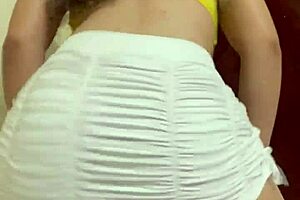 hey sexy curly girl shaking ass with anal plug dancing funk?