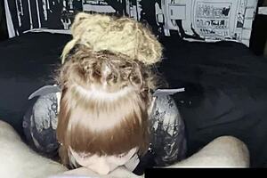 Cute Goth Cosplayer Gags on Monster Cock Facefuck