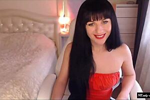 young brunette tamarra roman strips blouse jeans teases perky tits clit fingers pussy