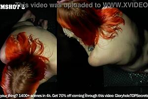 Redhead teases gloryhole skills with cum-drenched tongue play