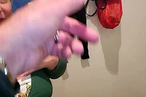 pierced milf slurps piss in mall toilet while trying on slutty outfits