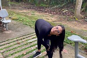 curvy latina seduces stranger's huge cock in risky public park fuck