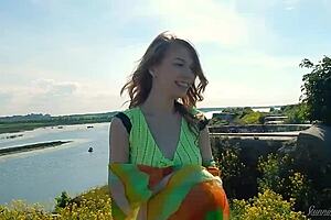 adorable spunky teen model strips miniskirt outdoors flashing tits 😍🌳