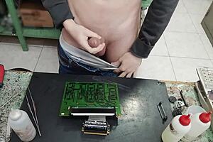 Skinny dude unloads monster cumshot on client machine