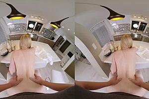 Blonde babe cheats with milkman in hot vr action