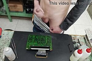 Skinny dude unloads monster cumshot on client machine